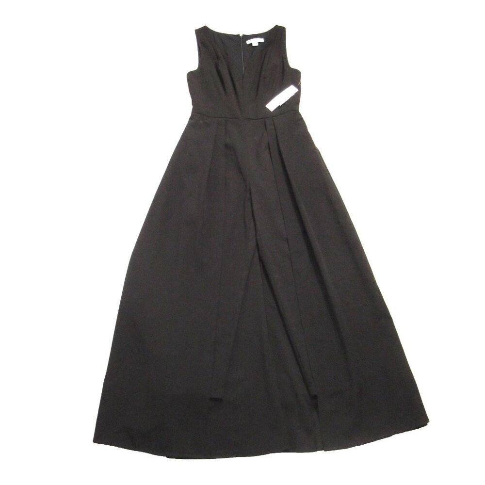 NWT Kay Unger Avery Ashlyn in Black Stretch Crepe Walk Through Maxi Jumpsuit 8 - Picture 5 of 12